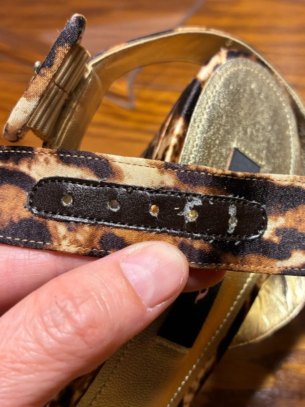 Nina Leopard Print Satin Ankle Strap Platform Open Toe Heels Tan Brown Size 9.5